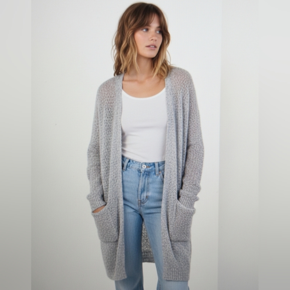 LABIZ Los Angeles Grey Knit Open Front Cardigan Sweater Top Womens Size S 349 k9